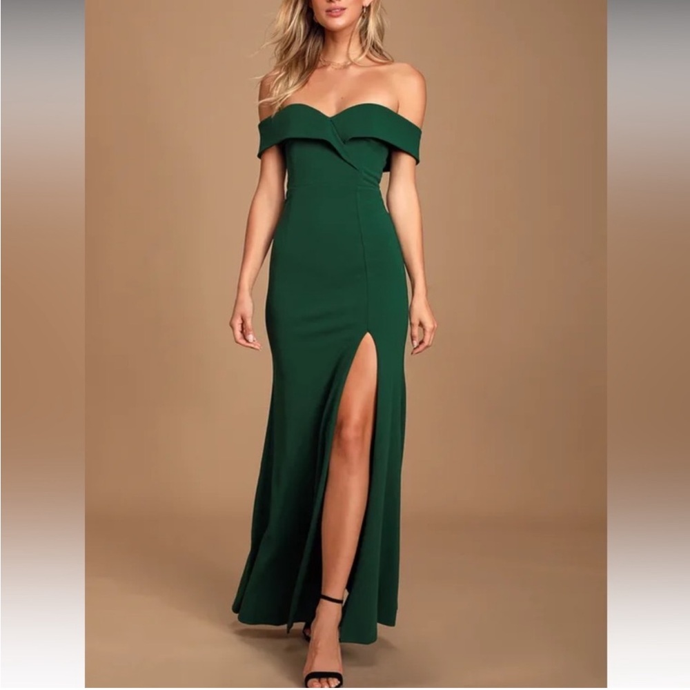 Song of Love Hunter Green Off the-Shoulder Dress